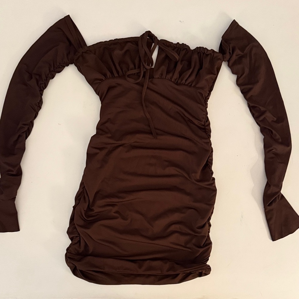 Elegant Brown Off-Shoulder Dress